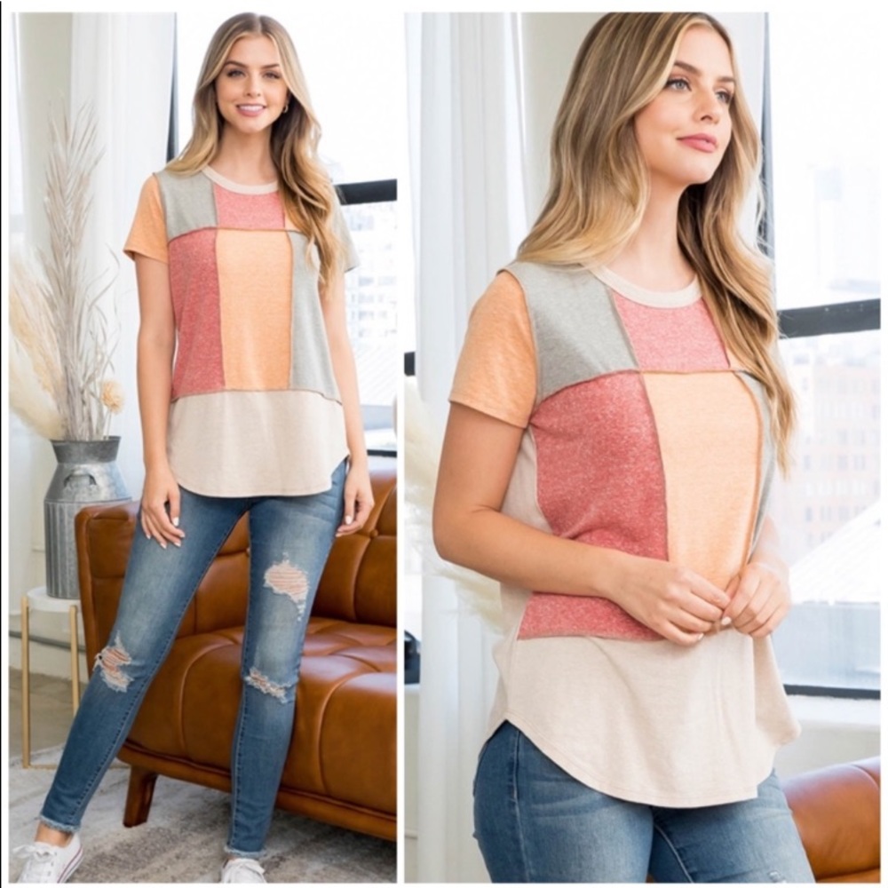 Colorblock Reverse Coverstitch Blouse Prefect for Spring!! - Picture 2 of 5